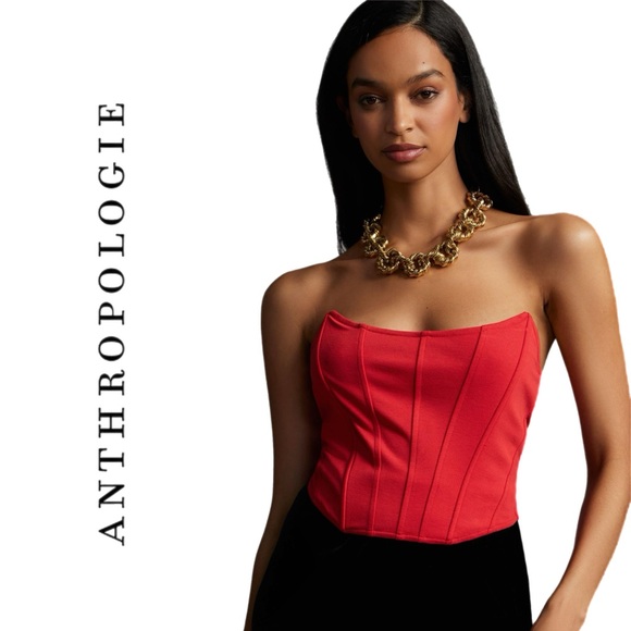 Anthropologie Strapless Seamed Corset Bustier Top XL Red - Picture 1 of 6